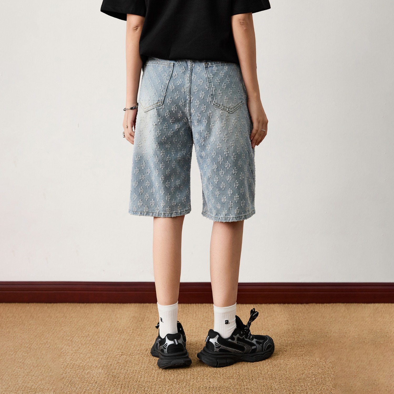 Herren Jacquard Jeansshorts Lockere Passform Gerade Geschnitten_voghion.com