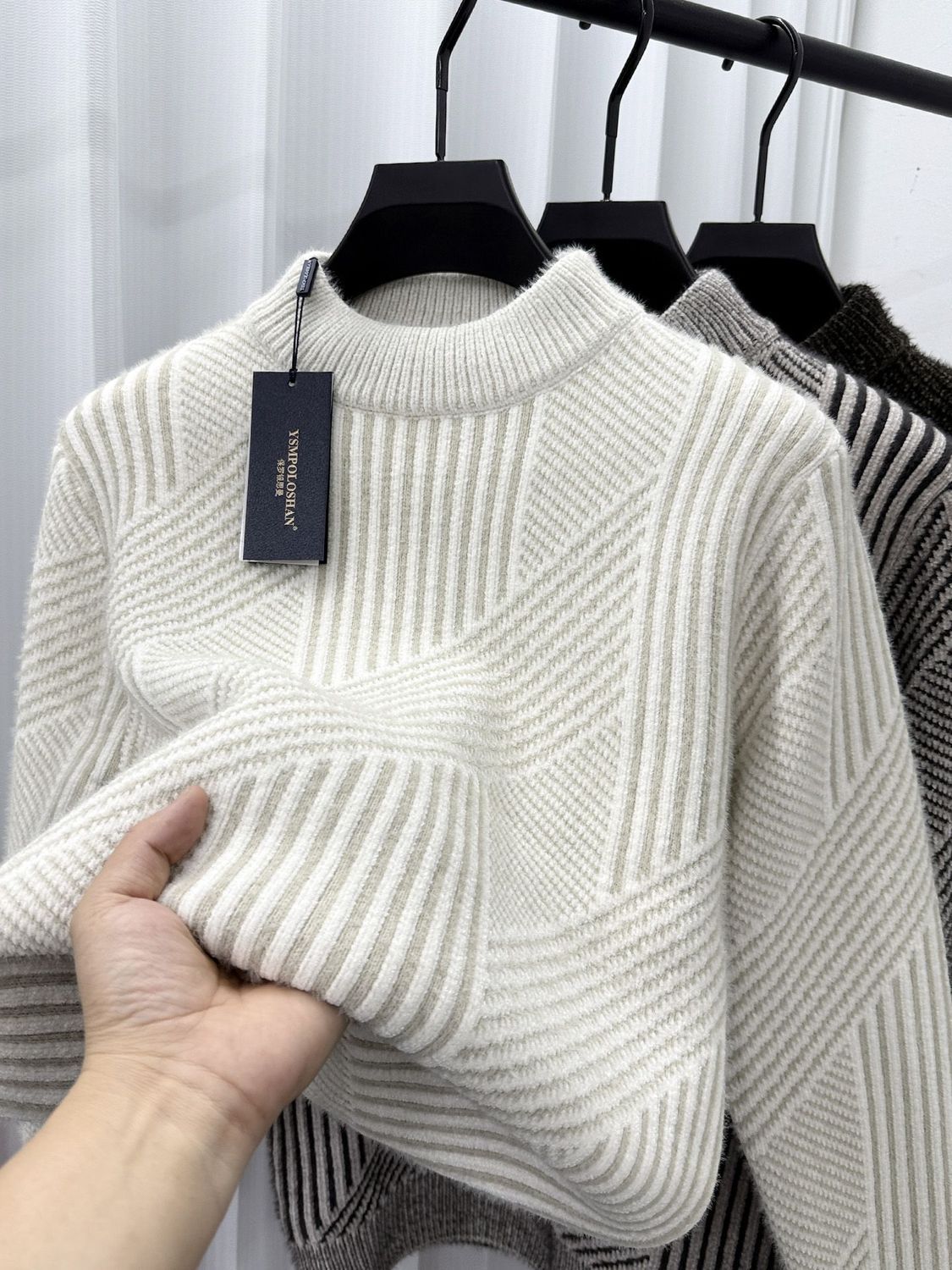Men's Winter Sherpa Fleece Sweater – High Neck Thermal Knit Pullover With Soft Brushed Lining (Black/White/Brown, M-4xl)_voghion.com