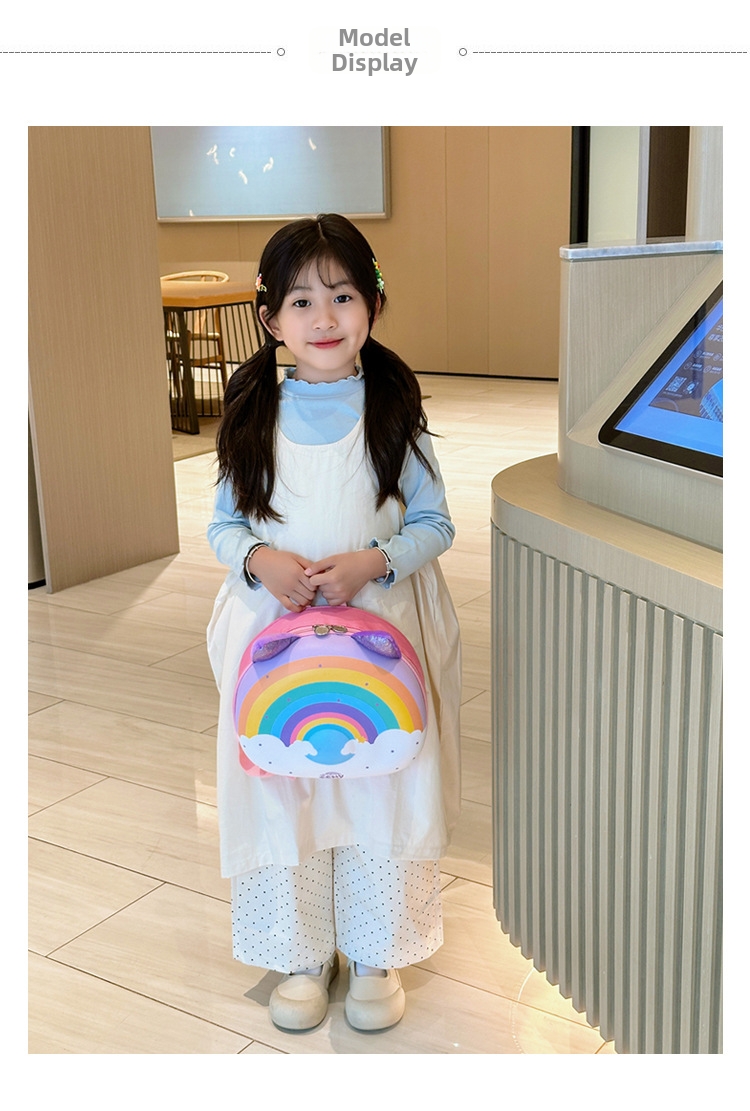 Cartoon Unicorn Light Up Backpack For Girls Super Cute Double Rainbow Eggshell Bag For Kindergarten Aged 3-5_voghion.com