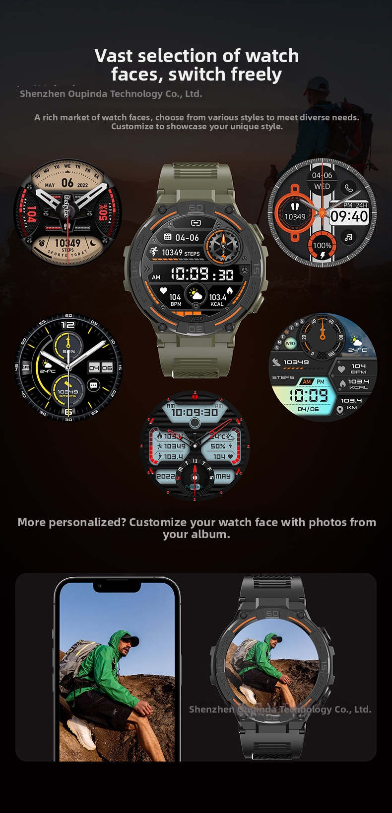 Smartwatch con luce LED, monitoraggio della frequenza cardiaca e della pressione sanguigna, schermo grande da 1,52 metri, impermeabile, chiamate Bluetooth, nuovo._voghion.com
