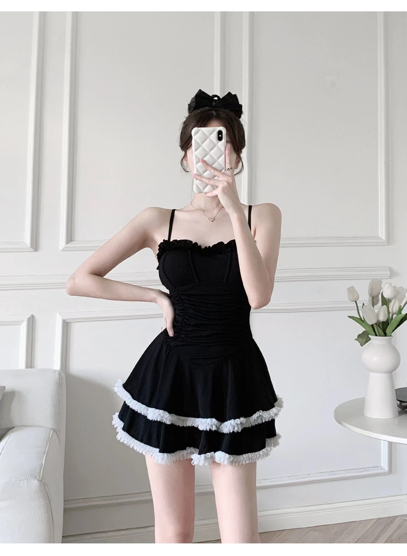 Women's One Piece Swimsuit Halter Neck Slimming Skirted Design_voghion.com