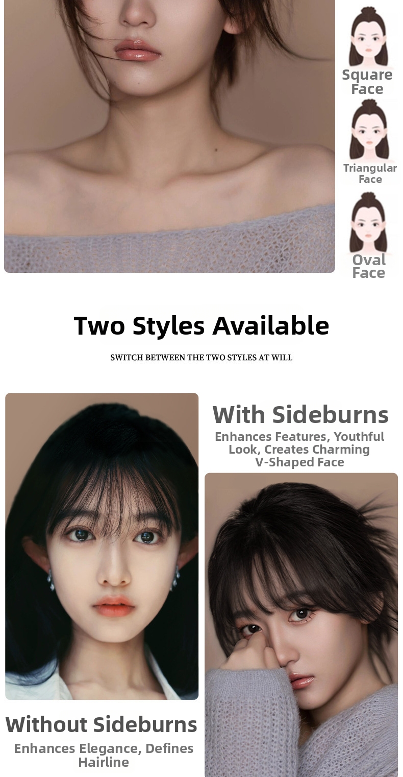 Air Bangs Wig With Sideburns Clip-in Straight Fringe Extension_voghion.com