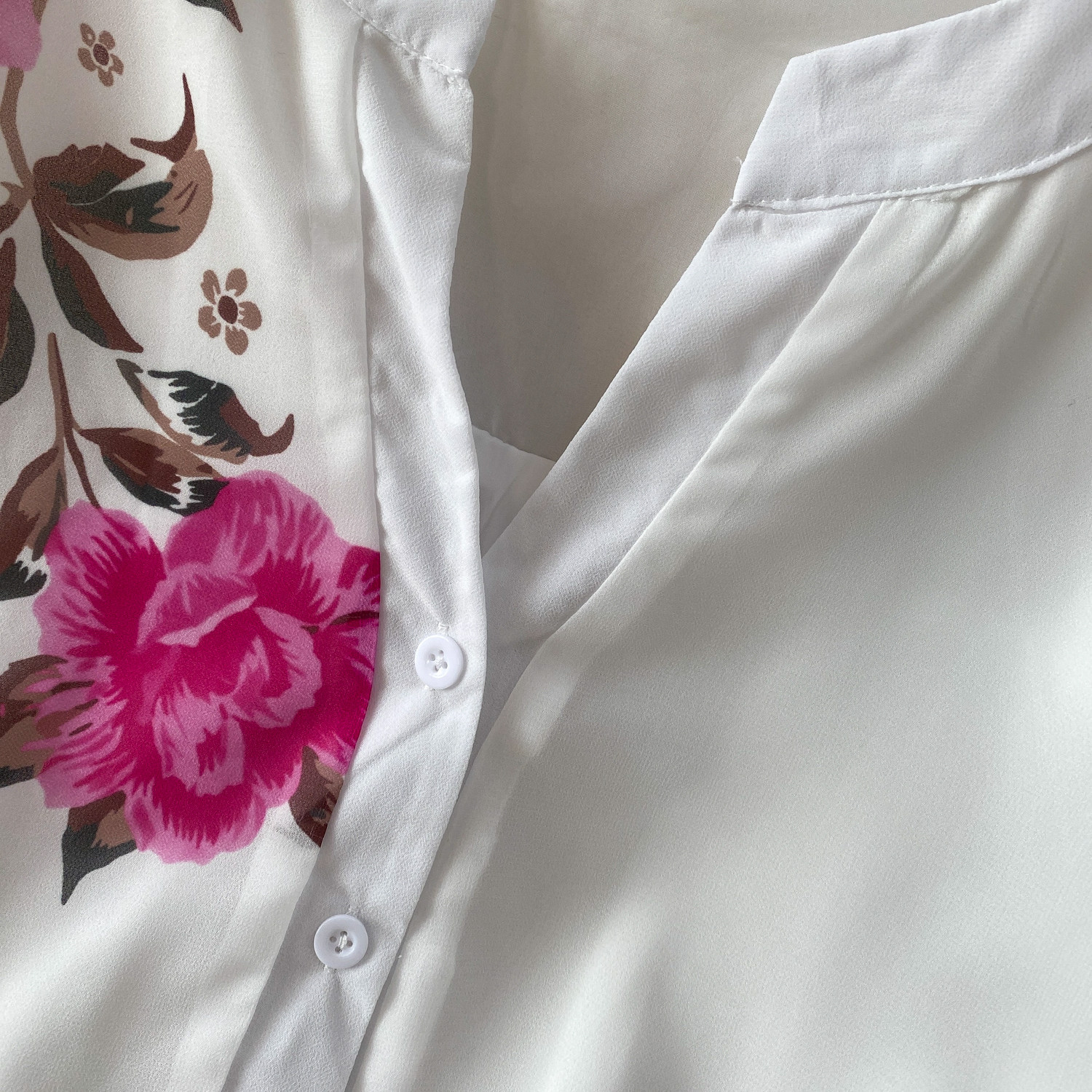 Women's French Style Printed Shirt V Neck Single Breasted Loose Chiffon Top Breathable Casual Two Piece Set_ecoleips.com