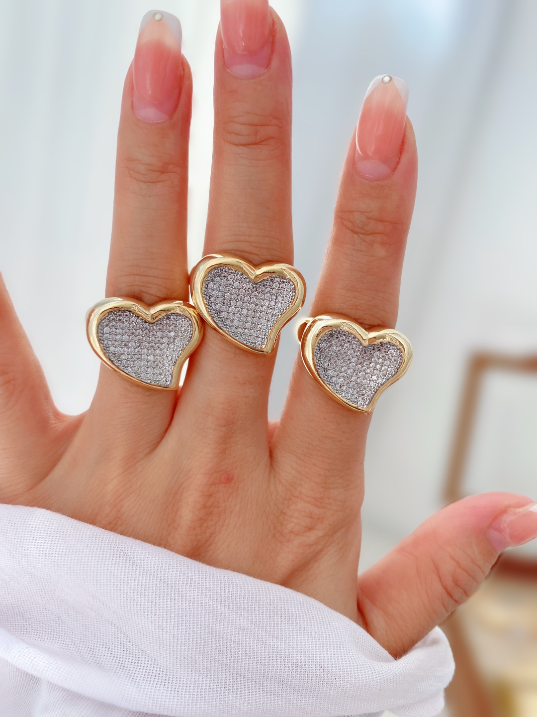 Zircon Inlay Material Wholesale Jewelry Vintage Style Heart Shape Copper Zircon Plating Rings Bracelets