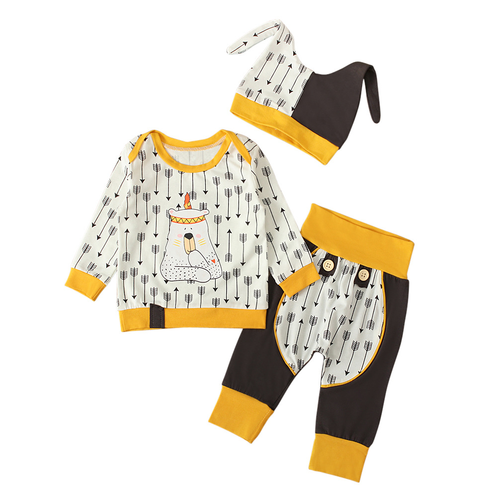 Kinderkleding 3-delige set met cartoon top broek en muts_voghion.com