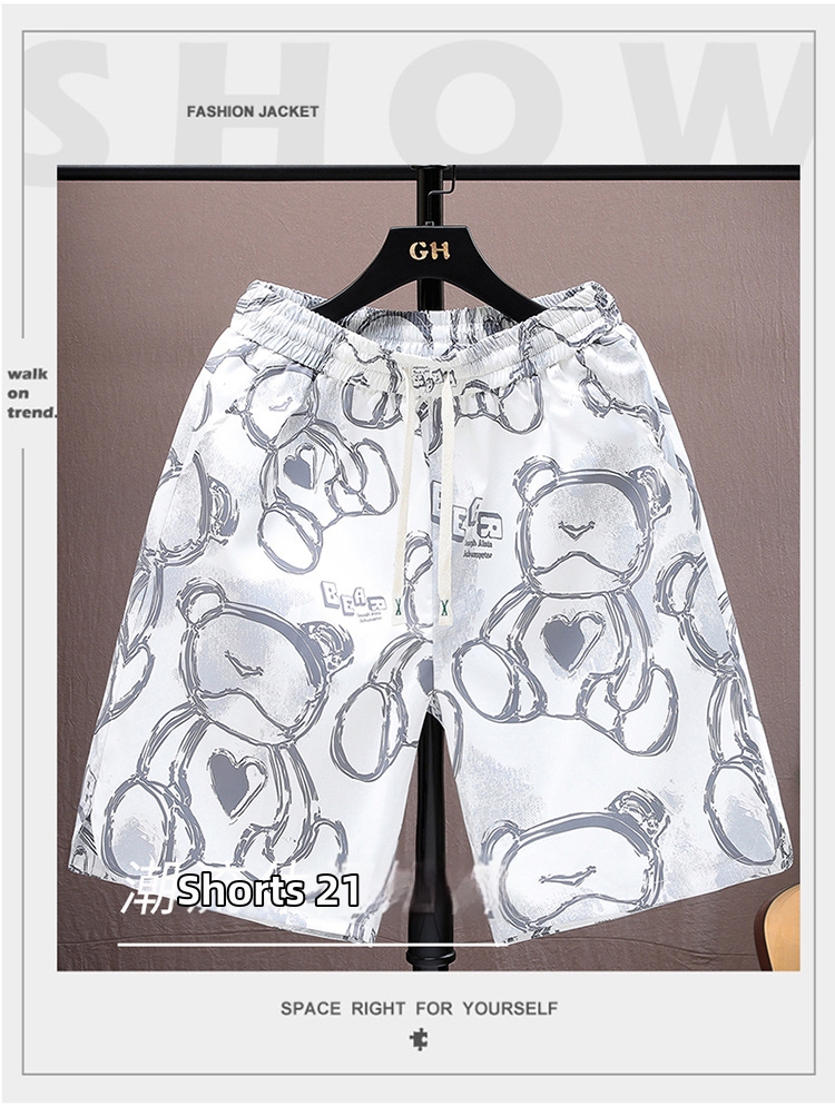 Men's Ice Silk Shorts Summer Thin Style Trendy Cartoon Print Casual Loose Fit Quick Drying Sports Five Point Pants_viptrois.com