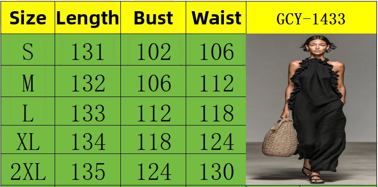 Elegant Halter Neck Maxi Dress With Ruffle Trim, Loose Fit Flowy Summer Long Dress For Women Lightweight & Breathable Fabric_ecoleips.com