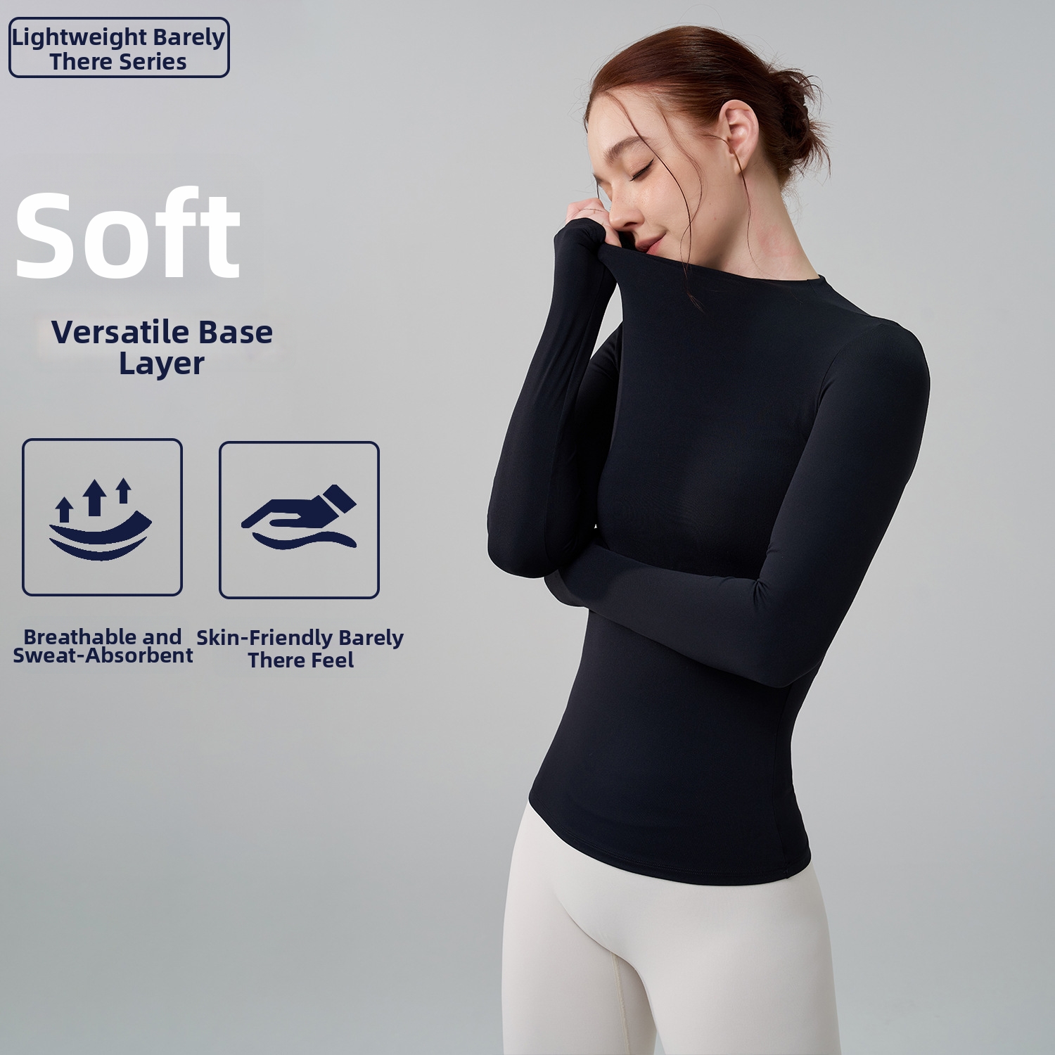 Dames yogatop met hoge hals en lange mouwen, naadloos trainingsshirt van nylon en spandex, ademende fitnesskleding._voghion.com