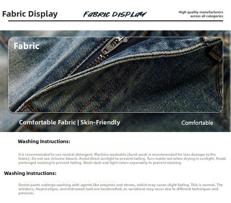 Vintage Washed Blue Clean Fit Men's Jeans Relaxed Straight Leg Comfortable Casual Pants_viptrois.com