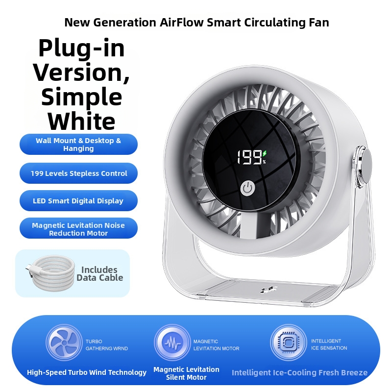 Mini ventilateur de bureau sans fil, rechargeable par USB, avec affichage numérique et fixation murale, idéal pour une utilisation au bureau._voghion.com
