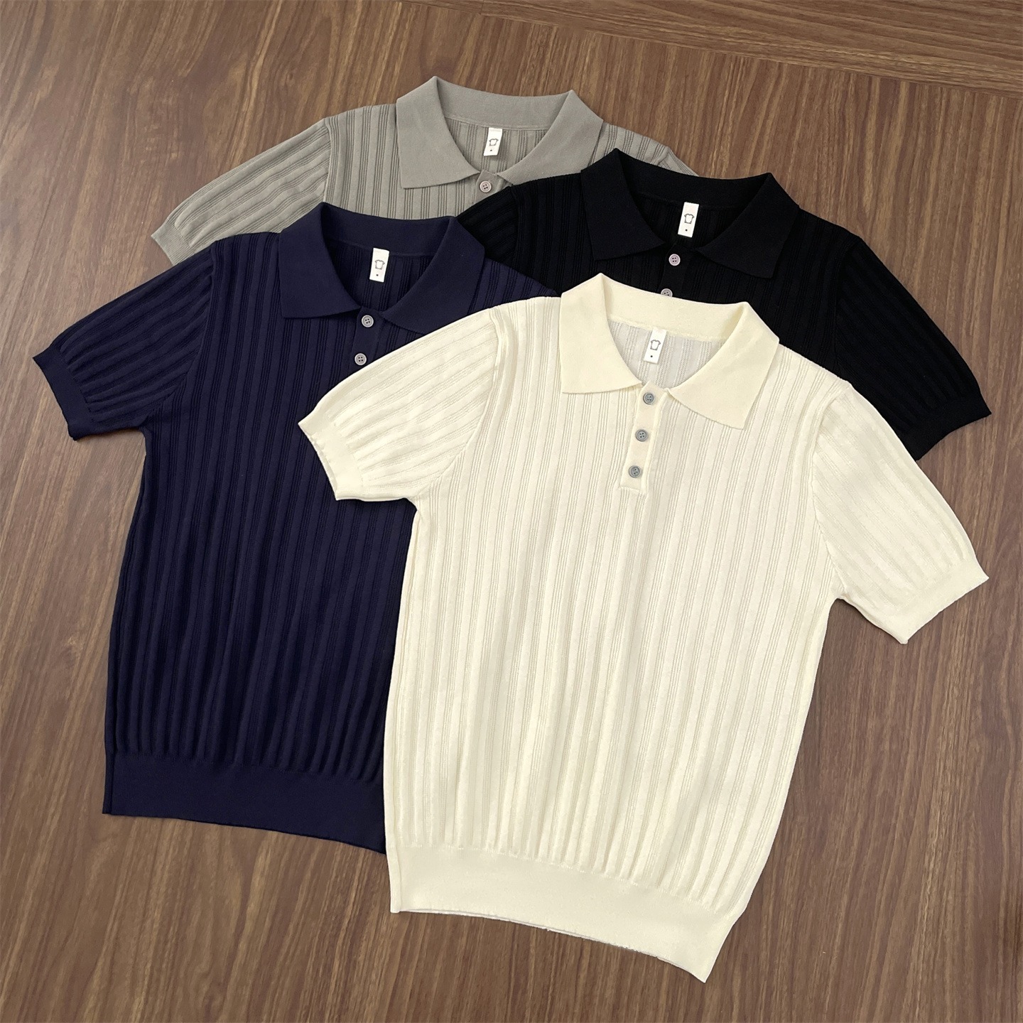 Men's Ribbed Knit Polo Shirt Short Sleeve Breathable Summer Top Business Casual Comfort_viptrois.com
