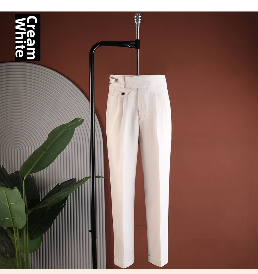 Men's Slim Fit Straight Leg Casual Dress Trousers Neapolitan Style British Style Wrinkle Free Perfect For Spring And Summer_viptrois.com