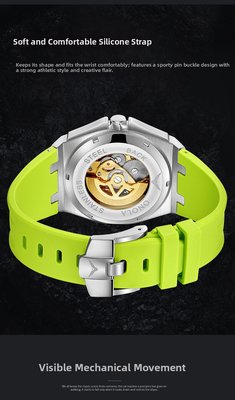 Men's Fully Automatic Mechanical Watch Fashionable Multi Color Silicone Strap Waterproof_voghion.com