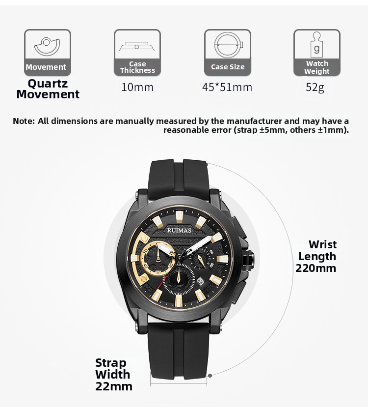 Men's Chronograph Quartz Watch With Rubber Strap And Calendar_voghion.com