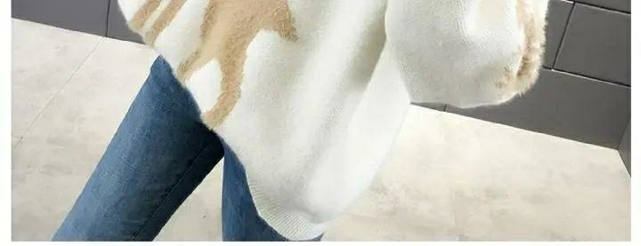 Women's Christmas Reindeer Knitted Sweater Round Neck Pullover_voghion.com