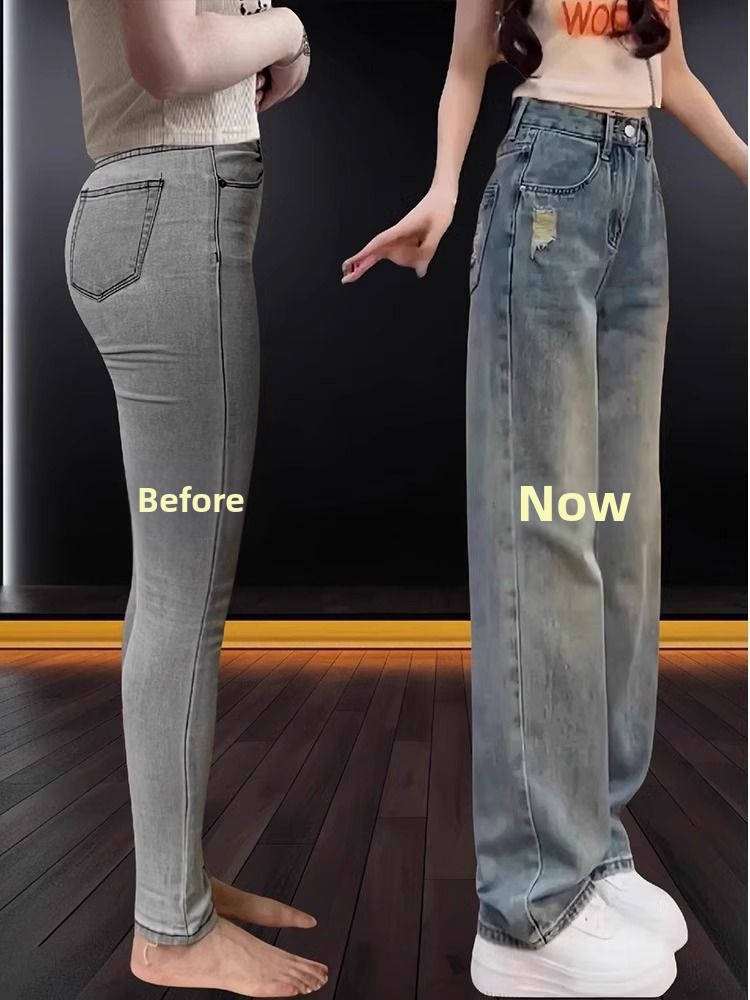 Jean slim taille haute pour femme, coupe droite, pantalon ample et amincissant à jambes larges, idéal pour les silhouettes menues, collection printemps._voghion.com