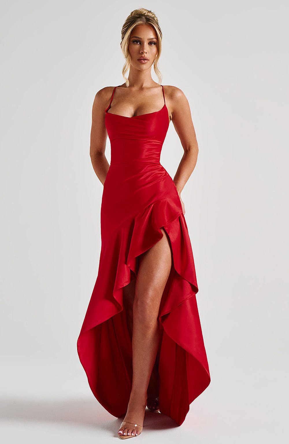 Women's Clothing Elegant Satin Slip Dress – Sexy Backless Spaghetti Strap Maxi Dress With Tie Detail (S-XL)_ecoleips.com