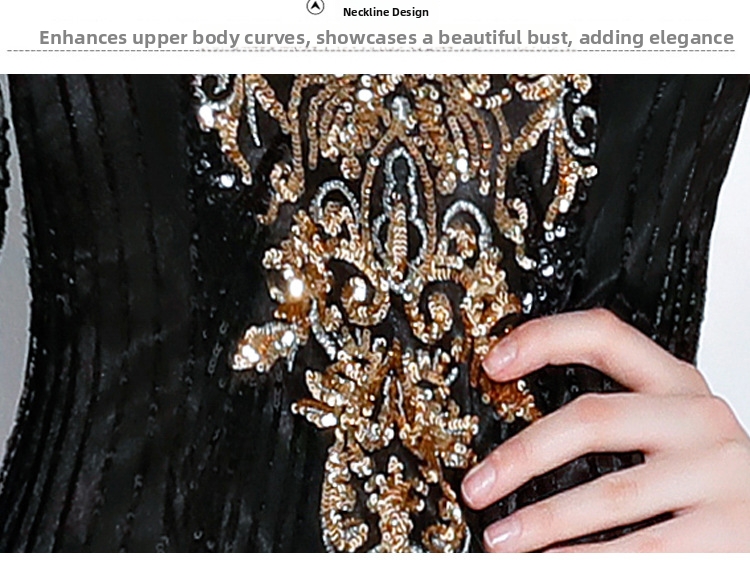 Black Mermaid Evening Gown Elegant Long Banquet Dress for Women Dignified Sophisticated Suitable for Presenters Performances_ecoleips.com