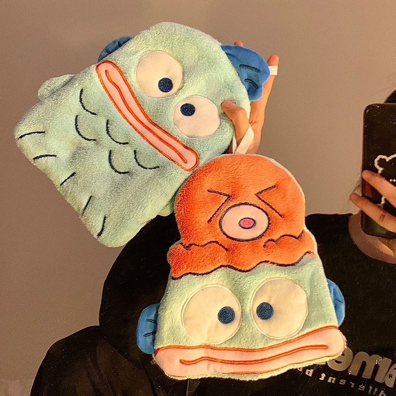 Cute Ugly Fish Hanging Hand Towel, Absorbent Cartoon Kitchen Children's Household Quick-Dry Bathroom Handkerchief Towel Gg English Cute Ugly Fish Hanging Hand Towel, Absorbent Cartoon Kitchen Children's Household Quick-Dry Bathroom Handkerchief Towel Gg English