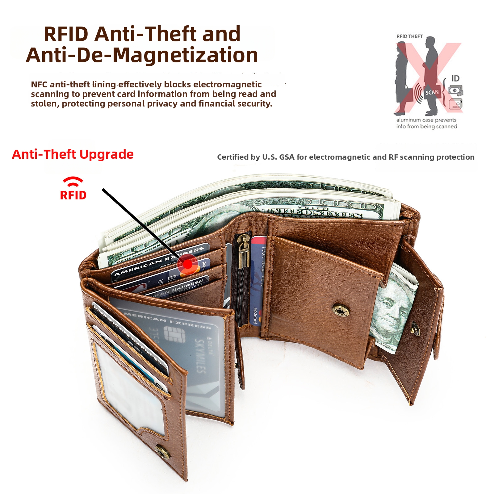 Men's Vintage Style Handmade Genuine Leather Wallet Top Layer Cowhide High End Feel Anti-Theft Buckle Card Case_voghion.com