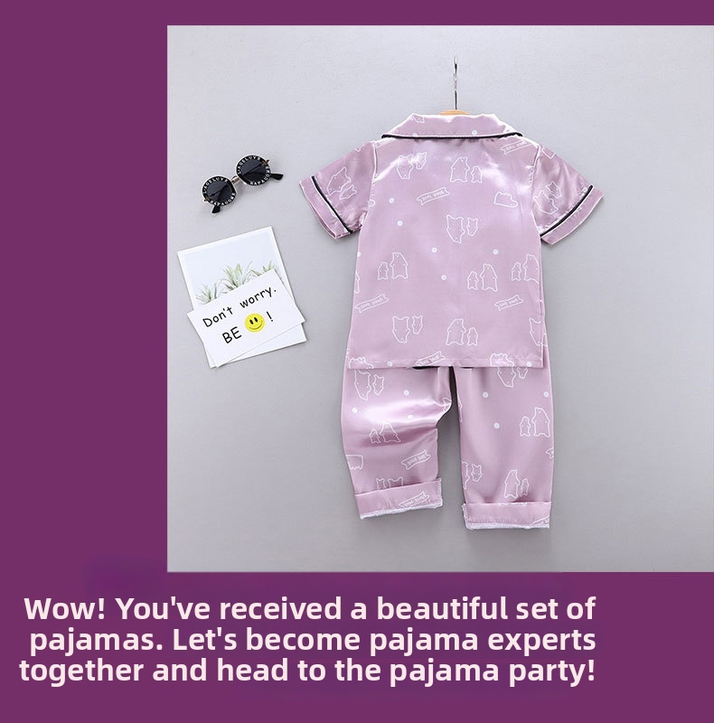 Children's Pajama Set Ice Silk Short Sleeved Top And Pants Kids_voghion.com