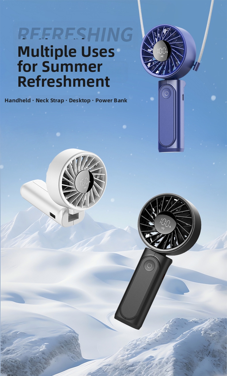 Portable Handheld Fan With Usb Digital Display And Foldable Neck_voghion.com