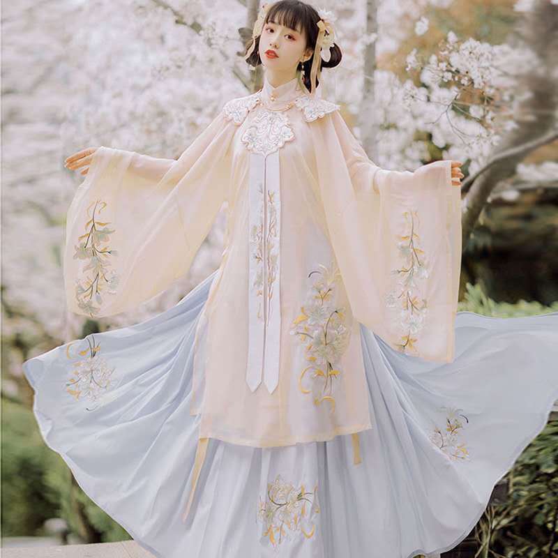 汉云辞刺绣明制汉服女仙气云肩立领褥裙中国风四件套学生日常汉服-阿里巴巴