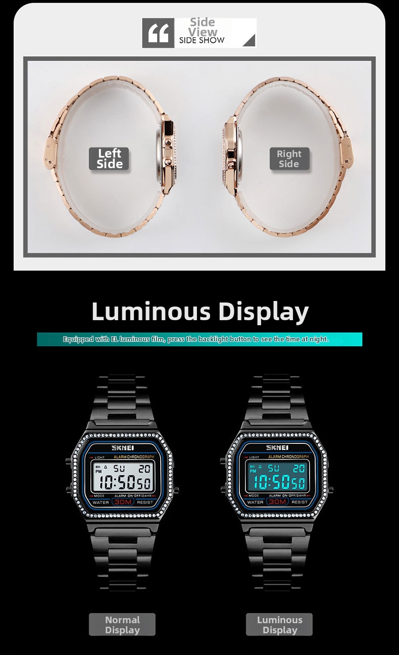 Men's Digital Watch With Square Dial And Steel Strap For Women_voghion.com