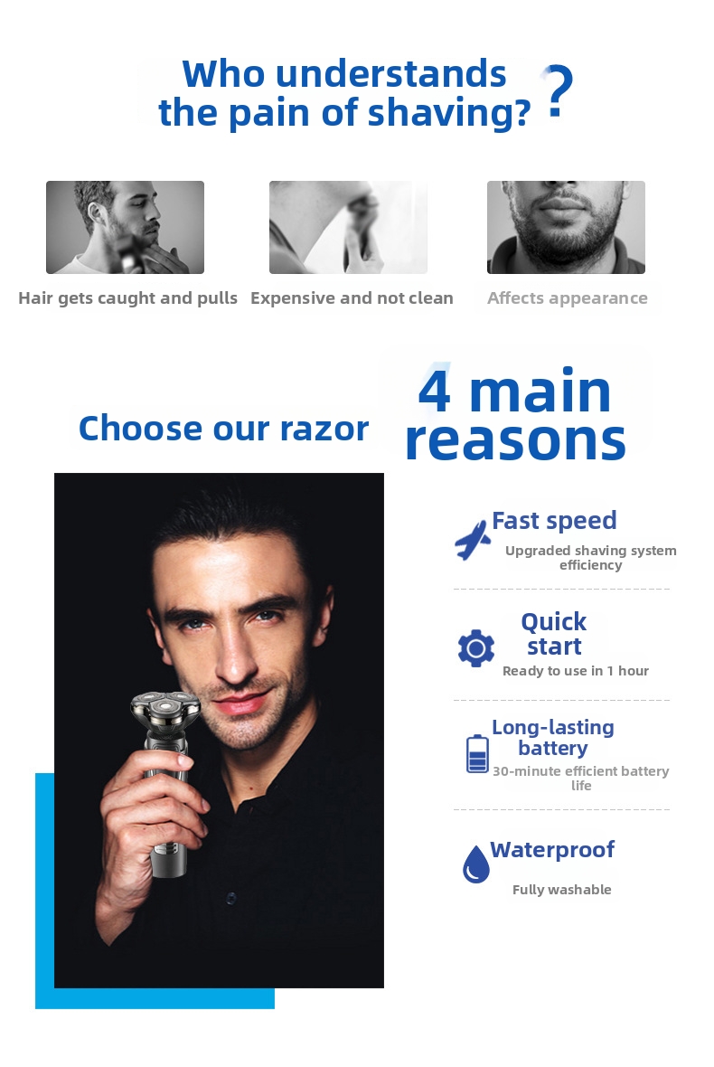 Electric Shaver For Men High Power Washable Intelligent Razor_voghion.com