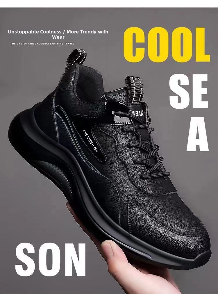 Chaussures décontractées épaisses pour hommes, tige en cuir, style printemps-automne, course à pied, sport, chaussures de style « dad shoes » avec doublure polaire, polyvalentes_voghion.com
