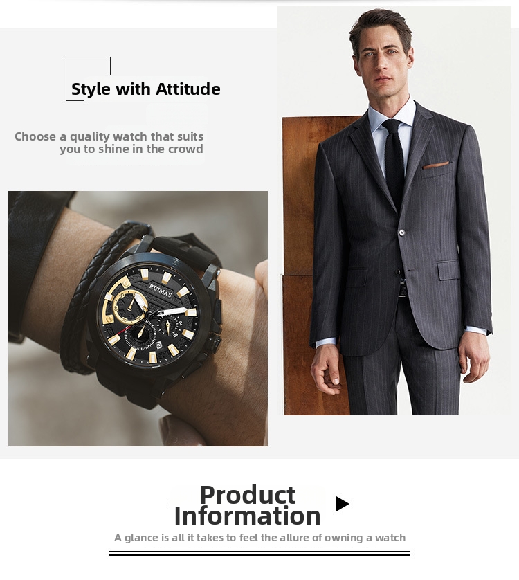 Men's Chronograph Quartz Watch With Rubber Strap And Calendar_voghion.com