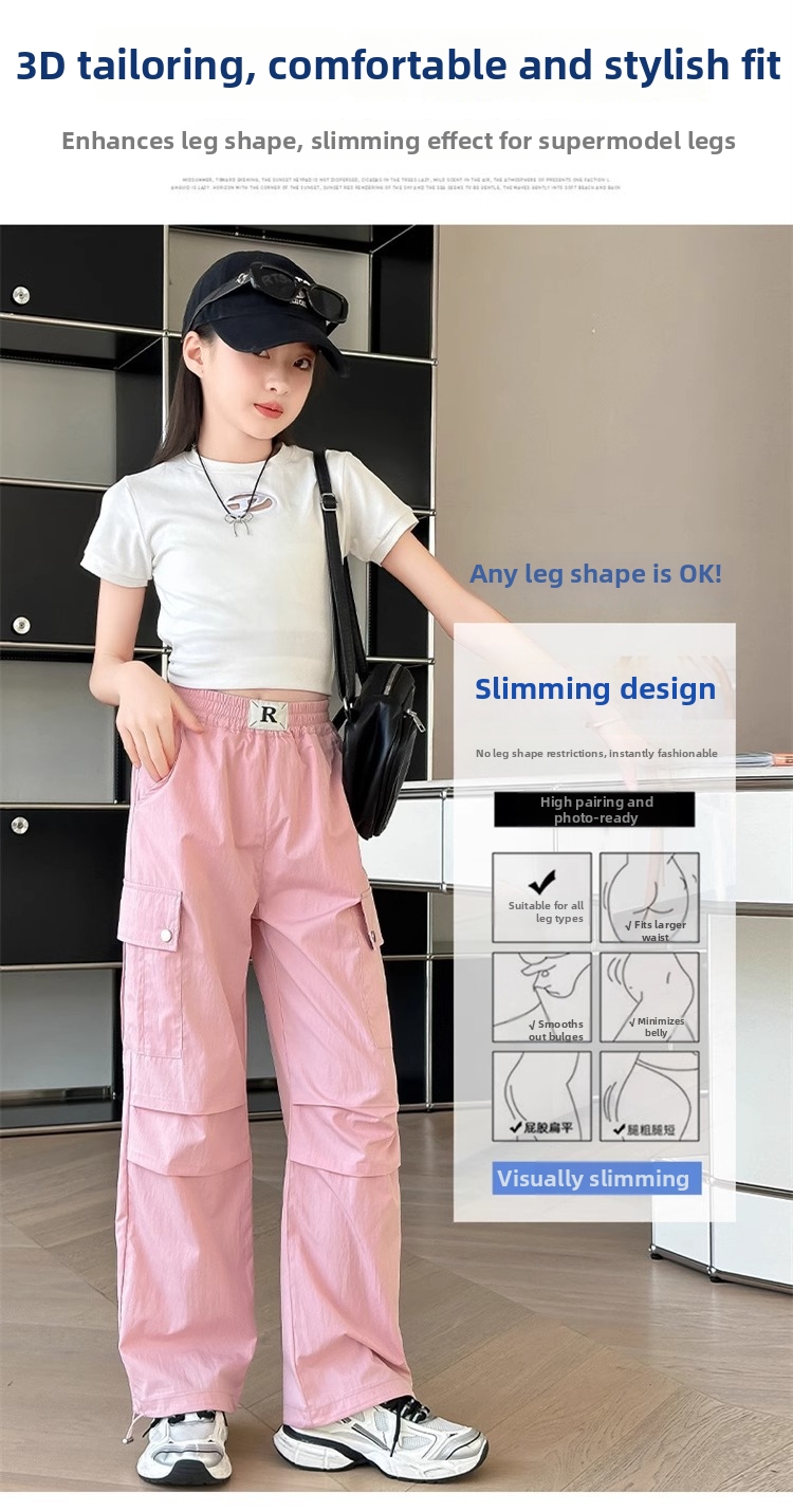 Flickor cargo byxor med vida ben mode avslappnad höst_voghion.com