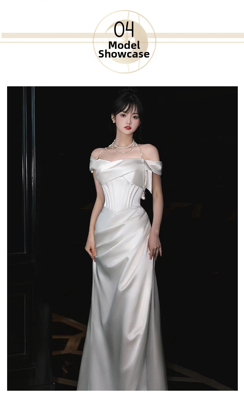 Elegant French Style Bridal Gown off the Shoulder Toast Dress Engagement Evening Banquet Women's Party Wear_ecoleips.com