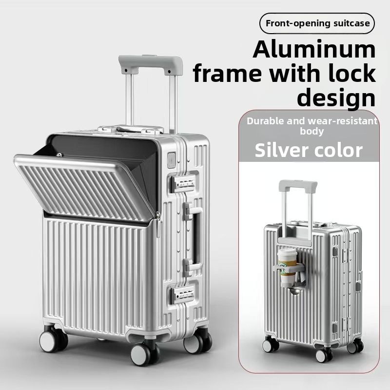 Multifunctionele koffer met aluminium frame, opening aan de voorkant, grote capaciteit, schokbestendig, geschikt voor studenten, 20 inch, voor heren en dames, reisformaat 24 inch_voghion.com