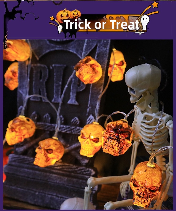 Luci a stringa LED di Halloween con fantasmi, zucche e teschi, decorazioni per feste in cortile, bestseller dell'e-commerce._voghion.com