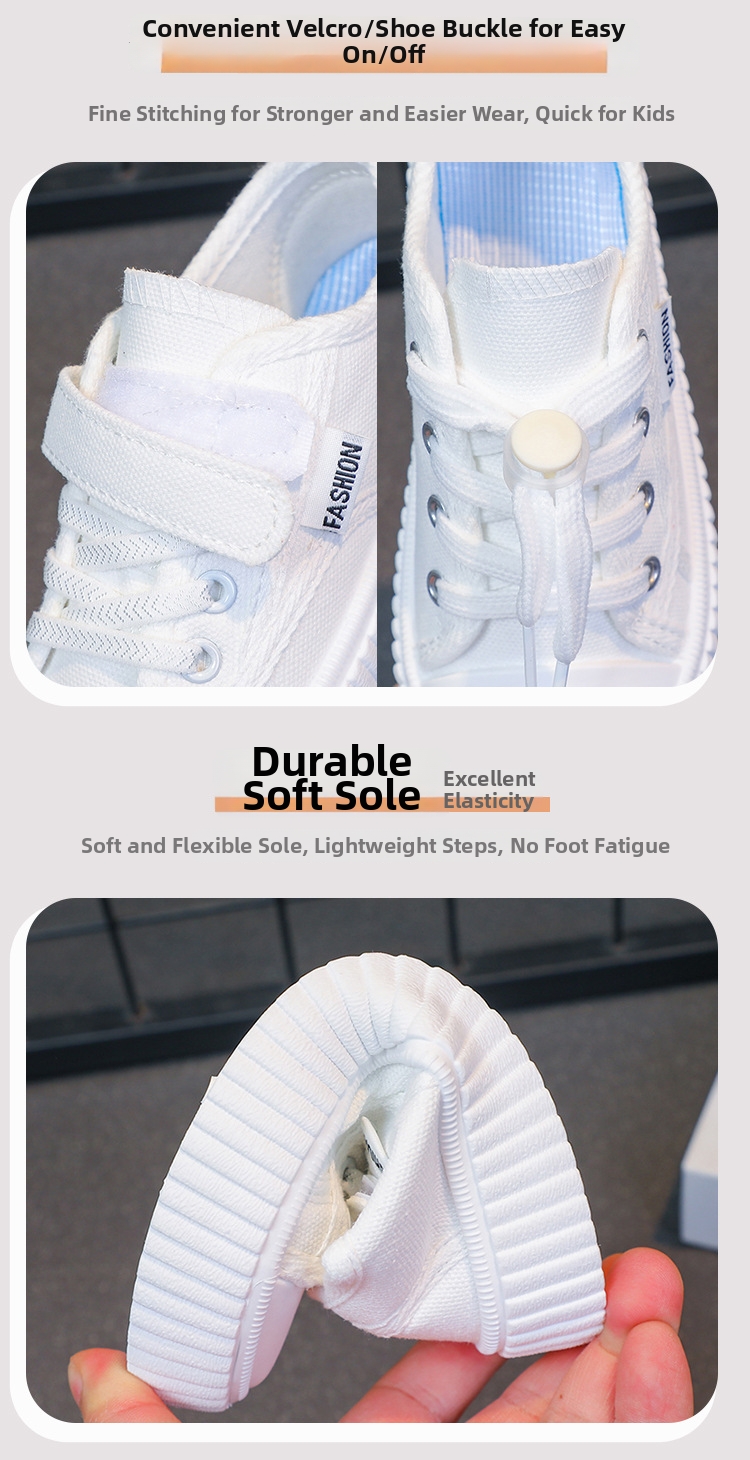 White Canvas Sneakers For Children Breathable Walking Shoes_voghion.com