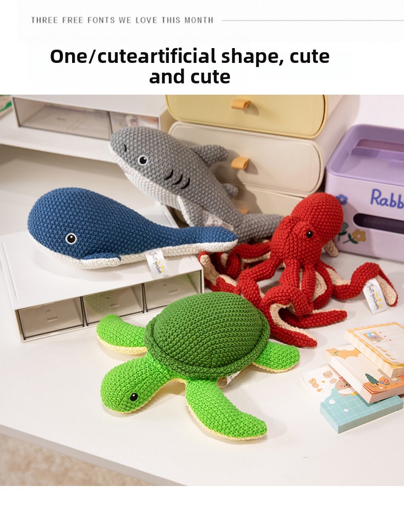 Knitted Animal Plush Toy Soft Stuffed Dinosaur Turtle Bear Rabbit_voghion.com