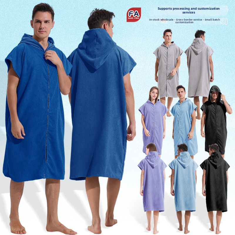 Unisex Cross-Over Microfiber Wearable Zipper Beach Towel For Swimming And Surfing Change Of Clothes Bathrobe_voghion.com