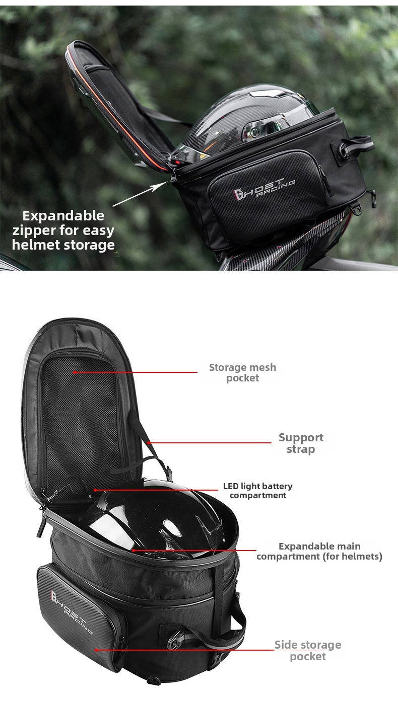 Motorcycle Riding Backpack Rear Seat Bag With Led Hard Shell_voghion.com