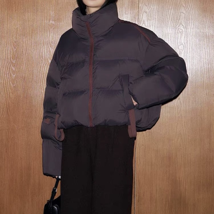 新款时尚休闲蓬松感保暖立领面包服90白鸭绒宽松羽绒服女短款外套