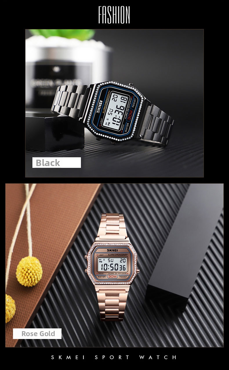 Men's Digital Watch With Square Dial And Steel Strap For Women_voghion.com