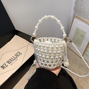 Pearl Chain Bag Women's 2023 Summer New Shoulder Crossbody Bag Woven High-end Fairy Handbag Pearl Bag