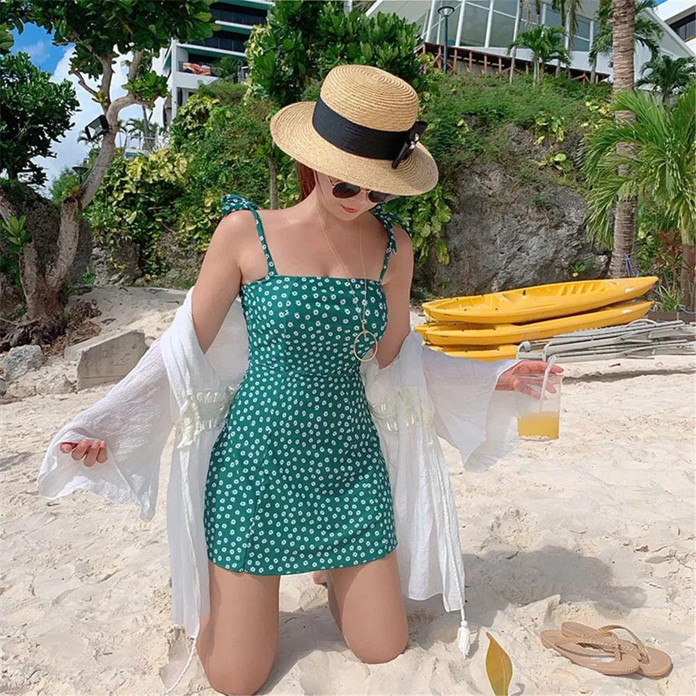 Overall, swimwear, floral print, open shoulders