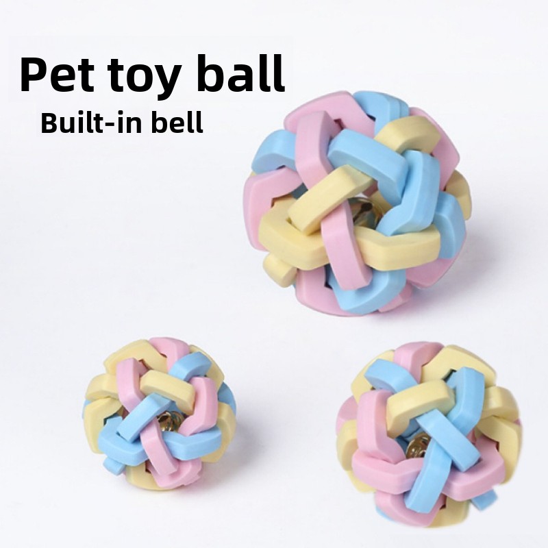 Pet Toy Colorful Bell Ball | Macaron Self-Play Squeaky Bouncy Toy For Cats & Dogs | Interactive Chew Toy For Puppies | Durable Pet Supplies_voghion.com