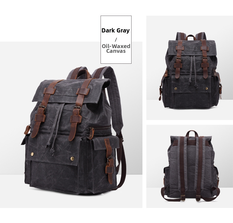 Men's Waterproof Canvas Backpack With Leather Details For Travel_voghion.com