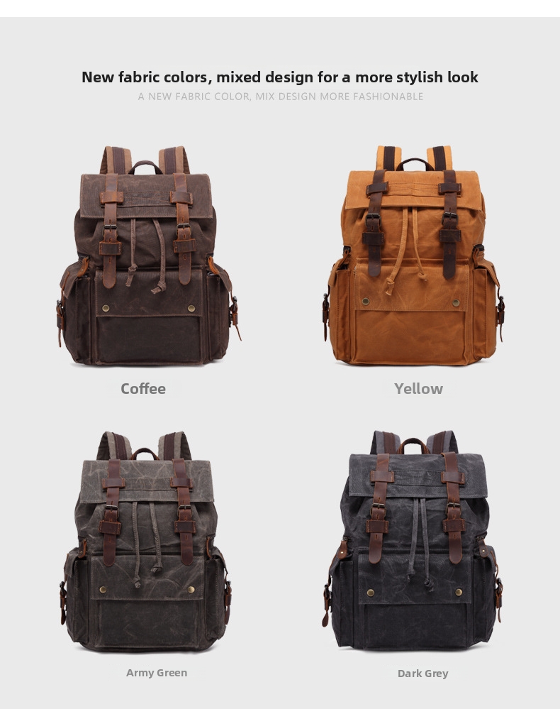 Men's Waterproof Canvas Backpack With Leather Details For Travel_voghion.com