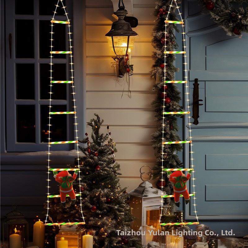 Outdoor Waterproof Santa Claus Ladder LED Hanging Lights Christmas Eaves Decoration String Lights Home Garden Lighting_voghion.com