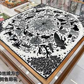 秋冬新款70丝绒大方巾手工卷边台版印花杭州优质人字纹保暖围巾