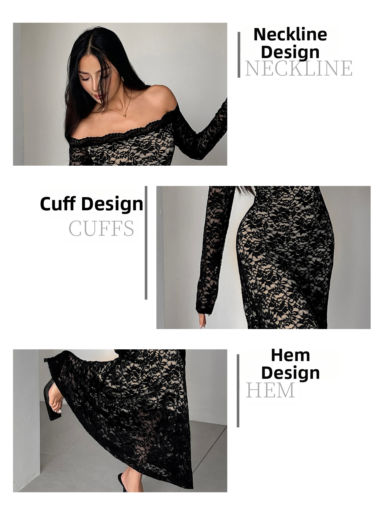 Women's Clothing Long Dress Lace Off-Shoulder Slim Fit American Style Autumn Winter New 2026_ecoleips.com
