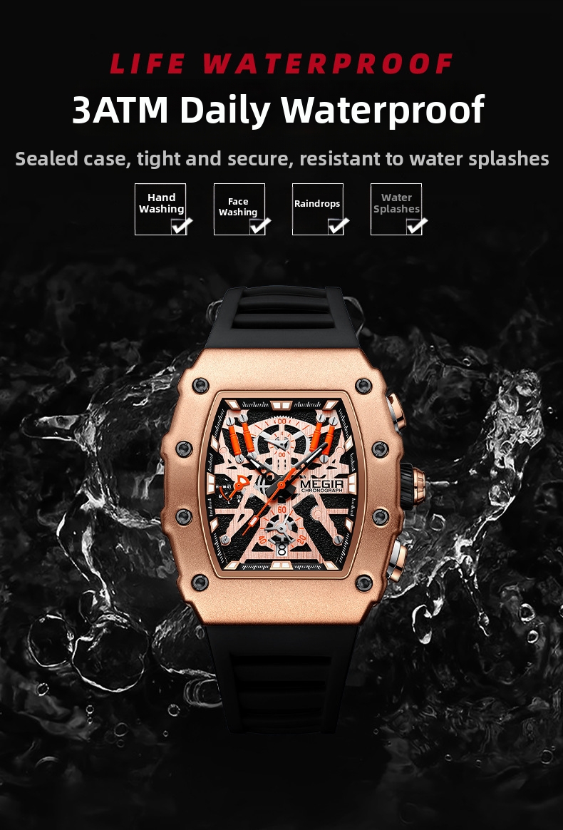 Men's Quartz Watch Square Silicone Strap Chronograph Luxury Style_voghion.com